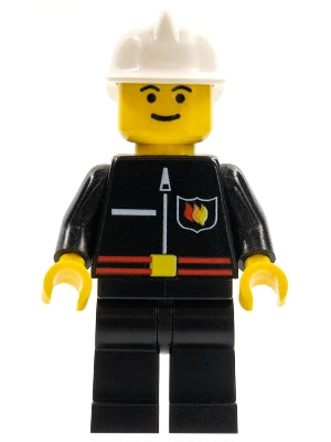 Preowned LEGO® Minifigure – Town firec006 Fire Flame Badge and Straight Line Black Legs Whi