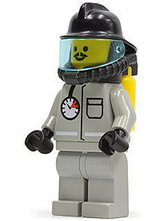 Preowned LEGO® Minifigure – Town firec011 Fire Air Gauge and Pocket Light Gray Legs Black F