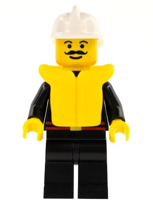 Preowned LEGO® Minifigure – Town firec015 Fire Flame Badge and 2 Buttons Black Legs White F