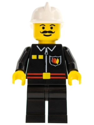 Preowned LEGO® Minifigure – Town firec017 Fire Flame Badge and 2 Buttons Black Legs White F