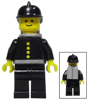 Preowned LEGO® Minifigure – Town firec019s Fire Torso Sticker w/4 Buttons Black Fire Helmet