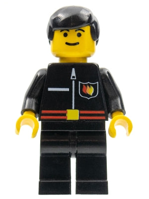 Preowned LEGO® Minifigure – Town firec020 Fire Flame Badge and Straight Line Black Legs Bla