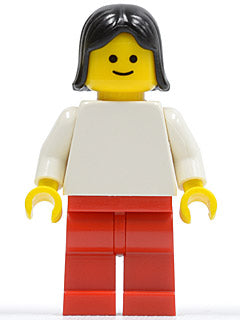 Preowned LEGO® Minifigure – Town fmf001 Plain White Torso w/White Arms Red Legs Black Femal