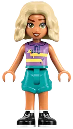 Preowned LEGO® Minifigure – Friends frnd0806 (Friends Nova - Medium Lavender Sleeveless Hoodie with Dachshund, Dark Turquoise