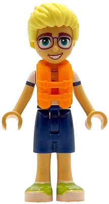 Preowned LEGO® Minifigure – Friends frnd0807 (Friends Olly - White Shirt with Coral Scarf, Dark Blue Shorts, Lime Shoes, Oran