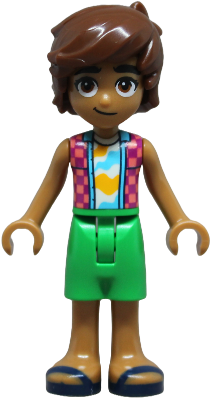 Preowned LEGO® Minifigure – Friends frnd0836 (Friends Leo - Coral and Magenta Checkered Sleeveless Shirt, Bright Green Shorts