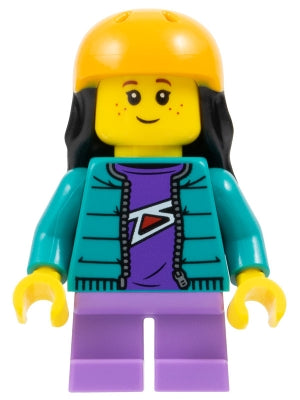 Preowned LEGO® Minifigure – FIRST LEGO League fst037 Child - Girl, Dark Turquoise Jacket over Dark Purple Shirt, Medium Laven