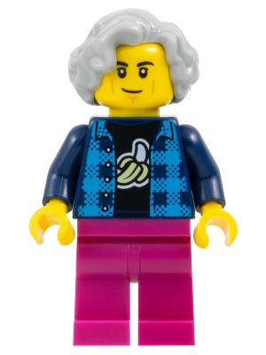 Preowned LEGO® Minifigure – FIRST LEGO League fst043 Man - Dark Azure and Dark Blue Flannel Shirt over Black Banana T-Shirt,