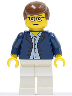 Preowned LEGO® Minifigure – Town game007 Dark Blue Jacket Light Blue Shirt White Legs Squar