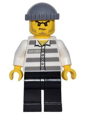 Preowned LEGO® Minifigure – LEGO® Brand game009 Police Jail Prisoner 50380 Prison Stripes B