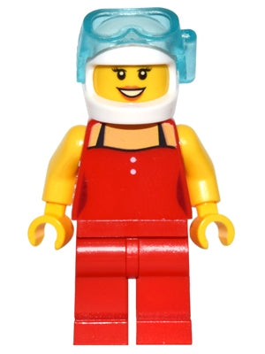 Preowned LEGO® Minifigure – LEGO® Brand game010 Red Female Top w/2 White Buttons and Black