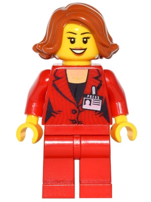Preowned LEGO® Minifigure – LEGO® Brand game011 Press Woman/Reporter Red Legs Dark Orange F