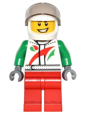 Preowned LEGO® Minifigure – LEGO® Brand game014 Octan Jacket w/Red and Green Stripe Red Leg