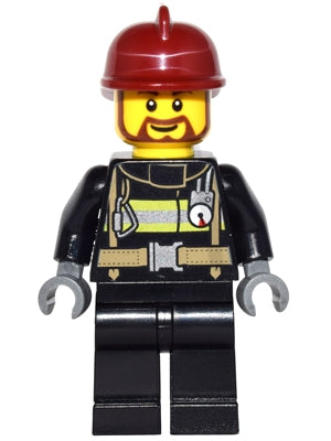 Preowned LEGO® Minifigure – LEGO® Brand game015 Fire Reflective Stripes w/Utility Belt Blac