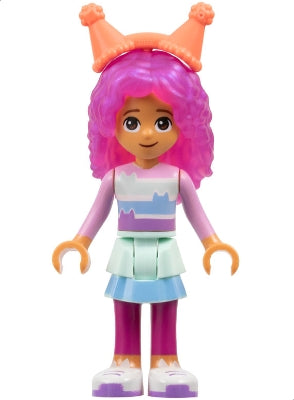 Preowned LEGO® Minifigure – Gabby's Dollhouse gdh008 Gabby - Striped Shirt, Layered Skirt over Magenta Leggings, Satin Trans-