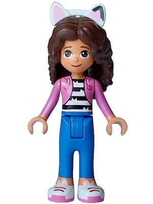 Preowned LEGO® Minifigure – Gabby's Dollhouse gdh010 Gabby - Dark Pink Jacket over Black and White Striped Shirt, Blue Trouse