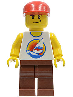 Preowned LEGO® Minifigure – Town gen024 Surfboard on Ocean Reddish Brown Legs Red Cap
