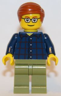 Preowned LEGO® Minifigure – LEGO® Brand gen064 Plaid Button Shirt Olive Green Legs Dark Ora