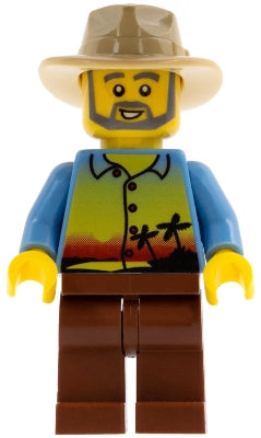 Preowned LEGO® Minifigure – LEGO® Brand gen080 Sunset and Palm Trees Male Reddish Brown Leg