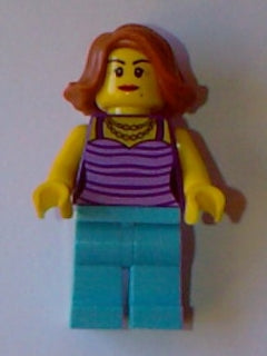 Preowned LEGO® Minifigure – LEGO® Brand gen081 Woman Dark Purple and Lavender Striped Top