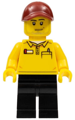 Preowned LEGO® Minifigure – LEGO® Brand gen084 LEGO® Store Driver Black Legs Dark Red Cap w