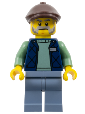 Preowned LEGO® Minifigure – Promotional gen190 (Corner Kiosk Vendor - Male, Dark Blue Bodywarmer over Sand Green Sweater, San
