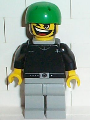 Preowned LEGO® Minifigure – Sports gg007 Skateboarder Black Shirt Light Gray Legs w/Back St