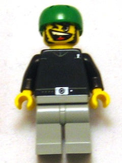 Preowned LEGO® Minifigure – Sports gg010 Skateboarder Black Shirt Light Gray Legs w/out Bac