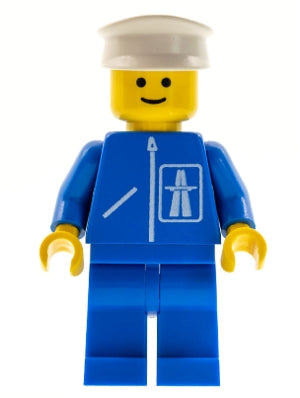 Preowned LEGO® Minifigure – Town hgh002 Highway Pattern Blue Legs White Hat