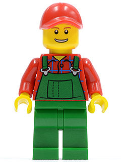 Preowned LEGO® Minifigure – Holiday & Event hol028 Overalls Farmer Green Red Cap w/Hole Ope