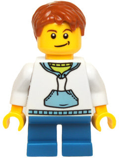 Preowned LEGO® Minifigure – Holiday & Event hol037 Child Boy White Hoodie w/Medium Blue Poc