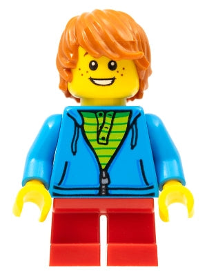 Preowned LEGO® Minifigure – Holiday & Event hol087 Child Boy Dark Azure Hoodie Red Short Le