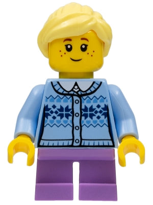 Preowned LEGO® Minifigure – Holiday & Event hol111 Girl Fair Isle Sweater Bright Light Yell