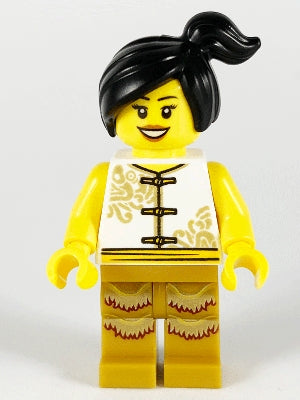 Preowned LEGO® Minifigure – Holiday & Event hol176 Woman Lion Dance White Shirt Gold Legs w