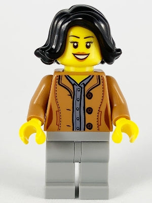 Preowned LEGO® Minifigure – Holiday & Event hol188 Woman Black Hair Medium Nougat Jacket Da
