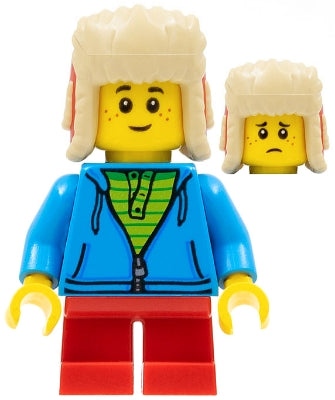 Preowned LEGO® Minifigure – Holiday & Event hol194 Child Boy Dark Azure Hoodie Red Short Le