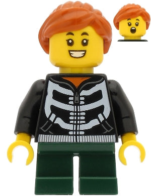Preowned LEGO® Minifigure – Holiday & Event hol207 Girl Black Hoodie w/Skeleton Torso Dark