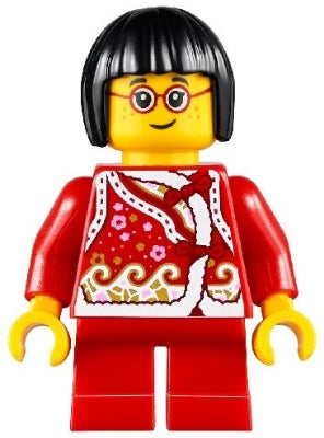 Preowned LEGO® Minifigure – Holiday & Event hol222 Child Girl Red Shirt w/Bows and Flowers