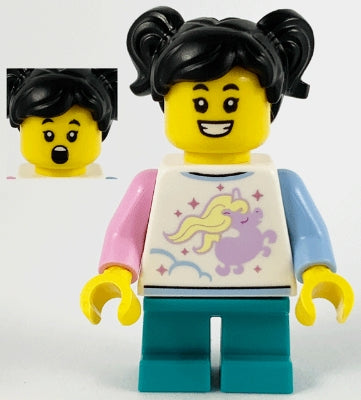 Preowned LEGO® Minifigure – Holiday & Event hol232 Child Girl White Shirt w/Unicorn Dark Tu