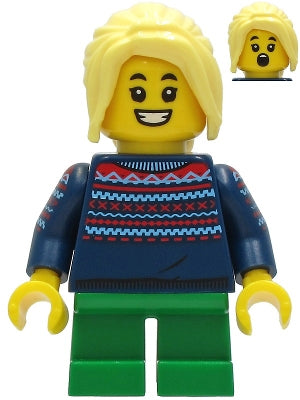 Preowned LEGO® Minifigure – LEGO® Brand hol238a Girl Dark Blue Knit Sweater Green Short Leg