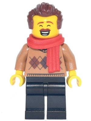 Preowned LEGO® Minifigure – Holiday & Event hol254 Dad Medium Nougat Argyle Sweater Red Sca