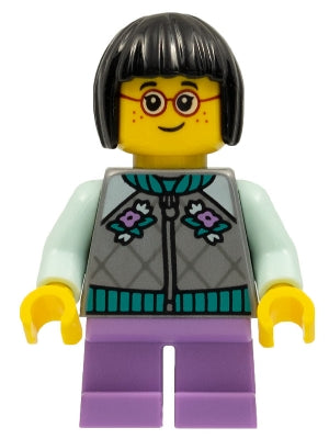 Preowned LEGO® Minifigure – Holiday & Event hol262 Child Girl Flat Silver Jacket Medium Lav