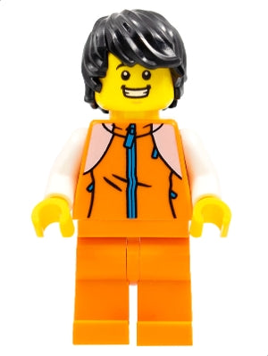 Preowned LEGO® Minifigure – Holiday & Event hol267 Man Orange Tracksuit Black Hair