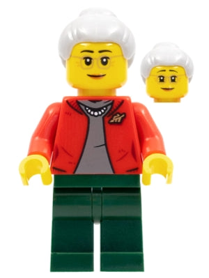 Preowned LEGO® Minifigure – Holiday & Event hol273 Grandmother Red Jacket Dark Bluish Gray