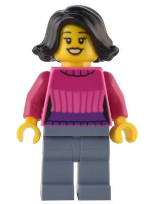 Preowned LEGO® Minifigure – Holiday & Event hol287 Holiday Shopper Dark Pink Sweater