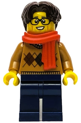 Preowned LEGO® Minifigure – Holiday & Event hol334 Wintertime Carriage Passenger - Male, Medium Nougat Argyle Sweater, Dark B