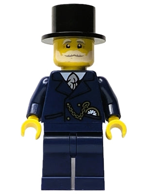 Preowned LEGO® Minifigure – Holiday & Event hol335 Wintertime Carriage Driver - Male, Dark Blue Suit with Gold Chain and Watc