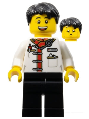 Preowned LEGO® Minifigure – Holiday & Event hol345 Waiter - Male, White Uniform Jacket, Black Legs, Black Hair