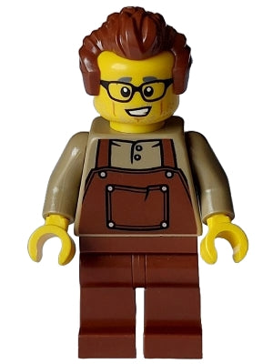 Preowned LEGO® Minifigure – Holiday & Event hol349 Man - Reddish Brown Hair, Dark Tan Shirt, Reddish Brown Overalls and Legs,