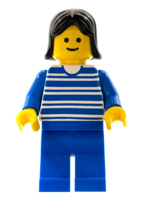 Preowned LEGO® Minifigure – Town hor002 Horizontal Lines Blue Blue Arms Blue Legs Black Fem